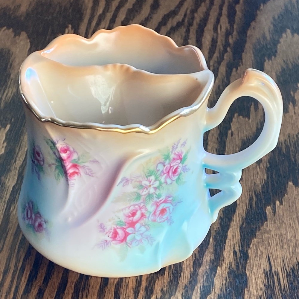 Antique Brandenburg Victorian Mustache Moustache Cup Mug Pink Roses Germany